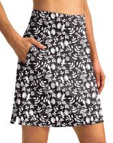 Skort SANTINY 18 para mulheres com 3 bolsos de cintura alta, flor preta Skort SANTINY 18 para mulheres com 3 bolsos de cintura alta, flor preta