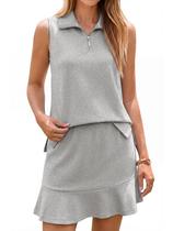 Skort Set Glamaker 2026 Summer Vacation, sem mangas, cinza, para mulheres
