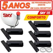 Sky Pre Pago Conforto - Kit Completo com 05 Receptores