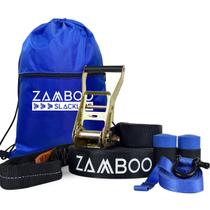 Slackline Zamboo ActionLine 20m Preto Com Catraca Reforçada BackUp Protetores e Bolsa Coordenação Equilíbrio