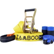 Slackline Zamboo Kit ActionLine 20m x 50mm Amarelo Com Catraca Reforçada, BackUp e Protetores Suporta 3 Ton Ideal para Iniciantes Desenvolve Equilíbr