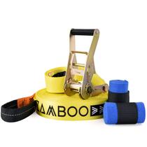 Slackline Zamboo Kit StartLine 15m x 50mm Amarelo Com Catraca Reforçada e Protetores Suporta 3 Ton Ideal para Iniciantes Desenvolve Equilíbrio, Coorde