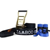 Slackline Zamboo Kit StartLine 15m x 50mm Preto Com Catraca Reforçada, BackUp e Protetores Suporta 3 Ton Ideal para Iniciantes Desenvolve Equilíbrio,