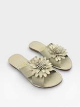 Slide Af Dourada Com Flor Aplicada Metalizada Off White Slide Af Dourada Com Flor Aplicada Metalizada Off White