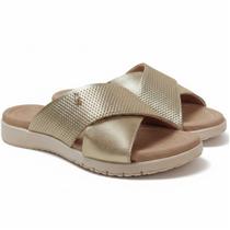 Slide Chinelo Feminino Usaflex Couro Amortecimento em Gel Cor:DouradoTamanho:35 Slide Chinelo Feminino Usaflex Couro Amortecimento em Gel Cor:DouradoTamanho:35