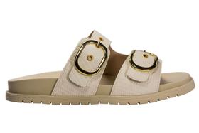 Slide Feminino 2 Fivelas Rafia Off White - Cód 8354