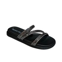 Slide Flat Beira Rio Papete Strass 8488 Brilho Preto-Grafite