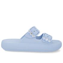 Slide Plataforma Poofy Azul Claro Eva Fivela Brilho