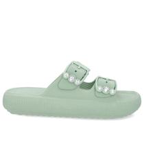 Slide Plataforma Poofy Verde Eva Fivela Brilho