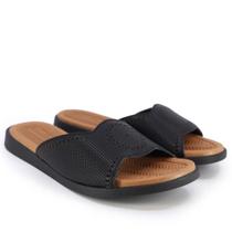 Slide Preto Rasteiro Couro Detalhe Laser - Usaflex