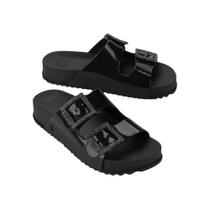 Slide Zaxy Partern New Preto com Fivela em Glitter