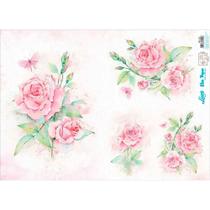 Slim Paper Decoupage 33,8 x 47,3 cm - SPL-001 Rosas Aquarela e Borboleta