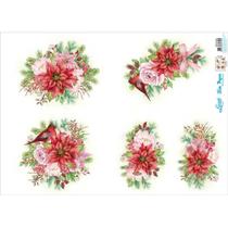 Slim Paper Decoupage Natal 33,8 X 47,3 cm - SPLN - 005 Rosas, Poinséttias, Pássaro