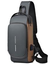 Sling Bag Geanbun Anti-Roubo com USB - À Prova D'Água - Cinza Sling Bag Geanbun Anti-Roubo com USB - À Prova D'Água - Cinza