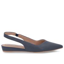 Slingback Azul Couro Salto Anabela