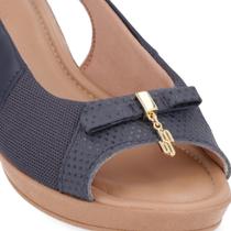 Slingback Azul Salto Anabela Couro Detalhe Pingente AC5715 Slingback Azul Salto Anabela Couro Detalhe Pingente AC5715