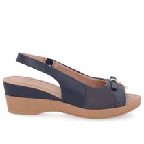 Slingback Azul Salto Anabela Couro Detalhe Pingente