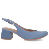 Slingback Azul Salto Bloco Couro Recorte V