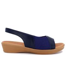 Slingback Azul Salto Plataforma Couro Tecido