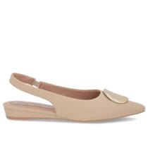 Slingback Bege Salto Anabela Couro Enfeite