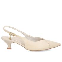 Slingback Bege Salto Baixo Fino Couro