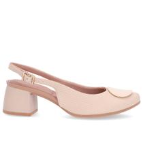 Slingback Bege Salto Bloco Couro Enfeite