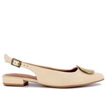 Slingback Bege Salto Bloco Couro