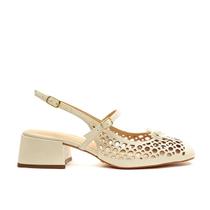 Slingback Cecconello Off White Salto Bloco Baixo