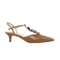 Slingback Cinza Cimento Couro Cecconello Salto Baixo Fino 5cm