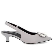 Slingback Cinza Couro Salto Fino Brilho