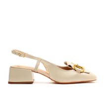 Slingback Couro Off White Salto Baixo Cecconello 2390001-2