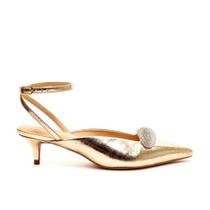 Slingback Couro Ouro Salto Bloco Médio Cecconello 2473017-1