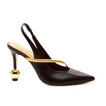 Slingback Couro Preto Salto Alto Cecconello 2423001-2