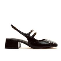 Slingback Couro Preto Salto Bloco Baixo Cecconello 2390002-3