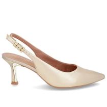 Slingback Dourado Usaflex Salto Fino Bico Fino Couro AM3100