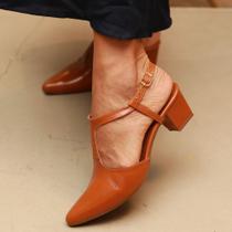 Slingback em Couro Clara Caramelo