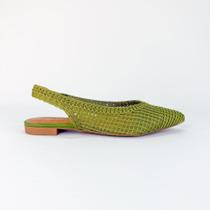 Slingback feminina tramada bico fino verde 1877