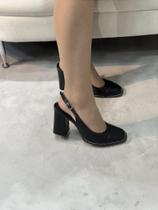 Slingback Feminino Cecília Preto em Couro legítimo