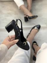 Slingback Feminino Gabi Preto em Couro legítimo