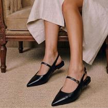 Slingback Feminino Sapatilha Bico Fino Mule Confortável Rasteira Cor:PretoTamanho:36