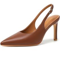 Slingback Heels Susanny Brown, couro envernizado, estilete de 9 cm