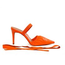 Slingback Laranja Mango Carrano Couro 3 em 1 Salto Médio Fino 8,7cm