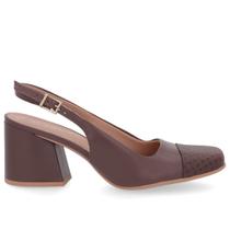 Slingback Marrom Salto Bloco Couro Liso