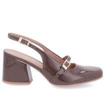 Slingback Marrom Salto Bloco Couro Liso