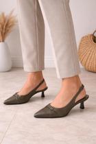 Slingback Nayre Modas Feminino Bico Fino Salto Baixo 3 cm VERDE/ARMY 40