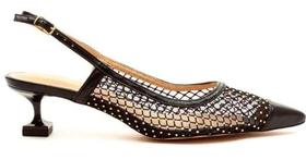 Slingback Preto com detalhe tela