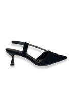Slingback Preto Com Strass Salto Fino Bebecê Slingback Preto Com Strass Salto Fino Bebecê