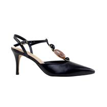 Slingback Preto Couro Cecconello Salto Médio Fino 7,5cm