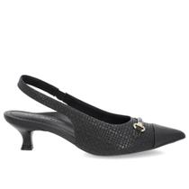 Slingback Preto Couro Salto Fino