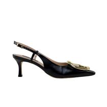 Slingback Preto Couro Werner Salto Médio Fino 6,5cm